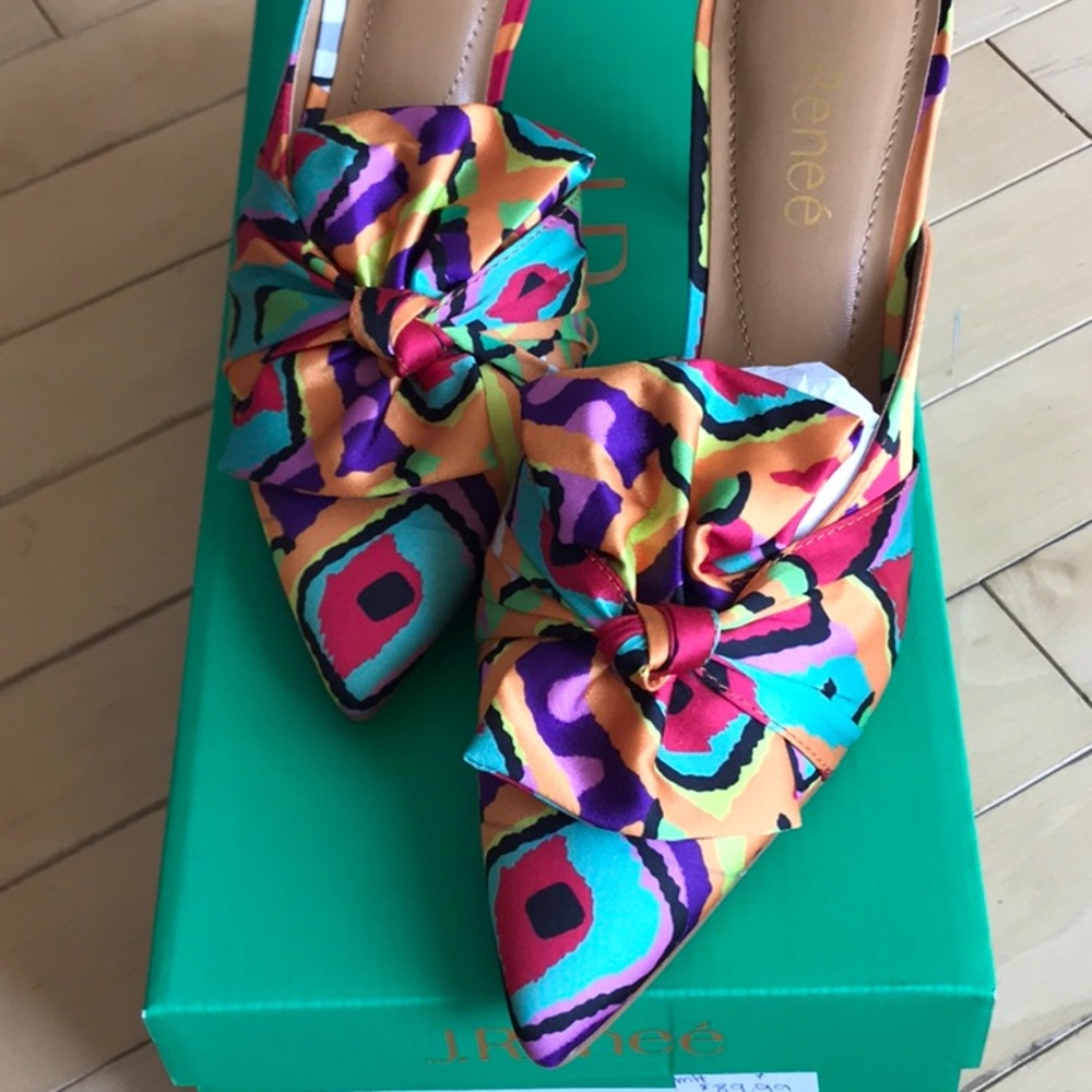 NWT J. Renee colorful fabric mules heel shoes - in box - 7M - Picture 2 of 7